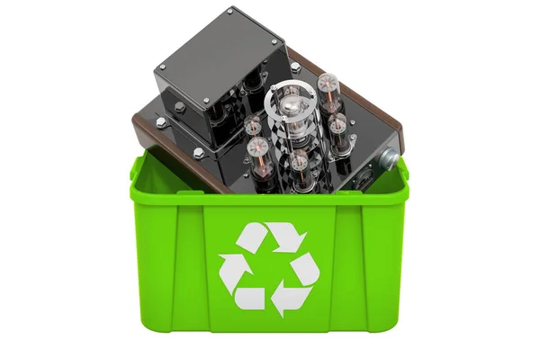 Recycling Mülleimer Mit Elektronischem Verstärker Rendering Isoliert Auf Weißem Hintergrund — Stockfoto