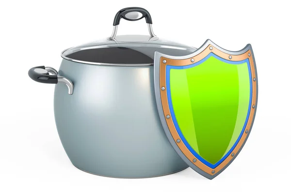 Stainless Steel Stock Pot Shield Rendering Isolated White Background — Stock Photo, Image