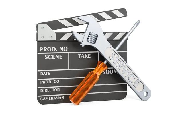 Clapperboard Screwdriver Wrench Rendering Isolated White Background — Stock Photo, Image