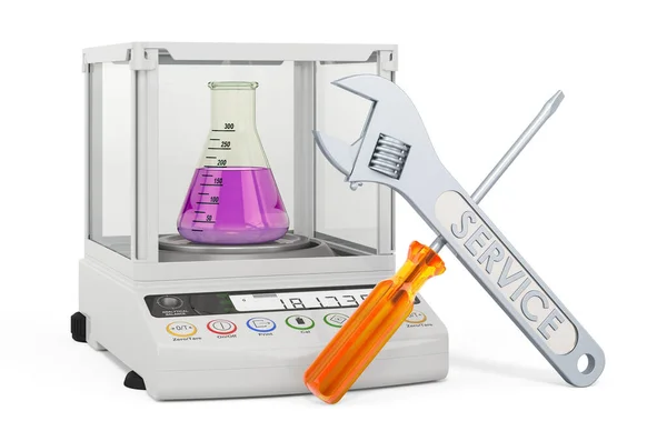 分析天平 数字实验室天平的维修和保养 在白色背景上孤立的3D渲染 — 图库照片