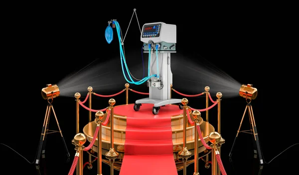 Podium with medical ventilator, 3D rendering isolated on black background
