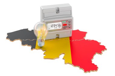 Belçika 'da elektrik enerjisi tüketimi, beyaz arkaplanda 3 boyutlu görüntüleme