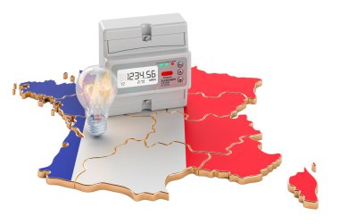 Fransa 'da elektrik tüketimi, beyaz arka planda 3 boyutlu görüntüleme