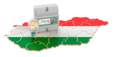 Macaristan 'da elektrik tüketimi, beyaz arka planda 3 boyutlu görüntüleme