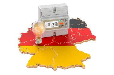 Almanya 'da elektrik enerjisi tüketimi, beyaz arka planda 3 boyutlu görüntüleme