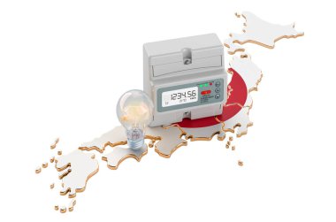 Japonya 'da elektrik tüketimi, beyaz arka planda 3 boyutlu görüntüleme