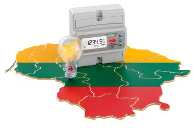 Litvanya 'da elektrik tüketimi, beyaz arka planda 3 boyutlu görüntüleme