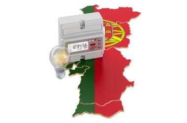 Portekiz 'de elektrik tüketimi, beyaz arka planda 3 boyutlu görüntüleme