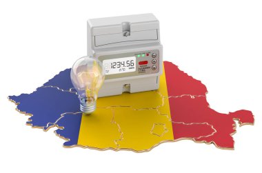 Romanya 'da elektrik enerjisi tüketimi ve üç boyutlu görüntüleme beyaz arkaplanda izole edildi