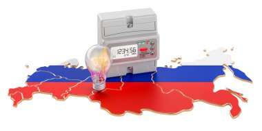 Rusya 'da elektrik tüketimi, beyaz arka planda 3 boyutlu görüntüleme