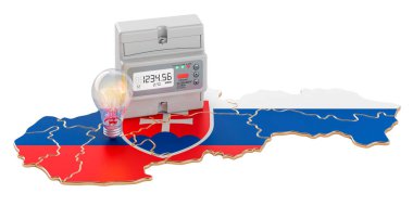 Slovakya 'da elektrik tüketimi, beyaz arkaplanda 3 boyutlu görüntüleme