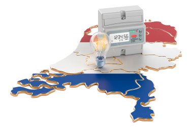 Hollanda 'da elektrik enerjisi tüketimi, beyaz arka planda 3 boyutlu görüntüleme