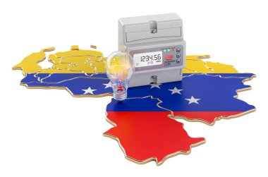 Venezuela 'da elektrik tüketimi, beyaz arka planda 3 boyutlu görüntüleme
