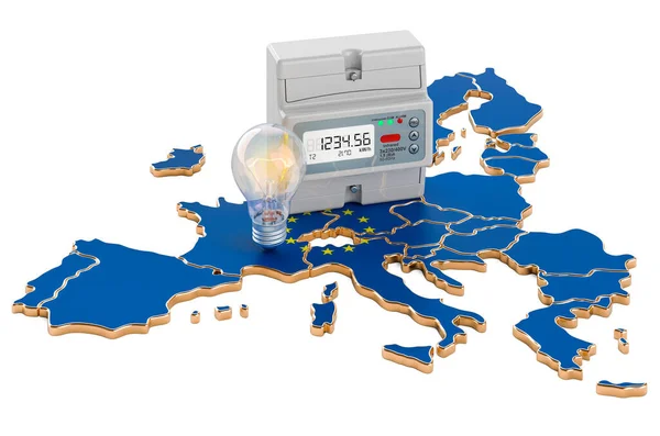 Consumo Energía Eléctrica Unión Europea Representación Aislada Sobre Fondo Blanco — Foto de Stock
