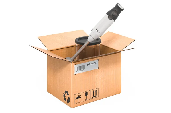 Immersion Blender Cardboard Box Delivery Concept Rendering Isolated White Background — ストック写真