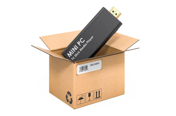 Mini Dongle Stick Cardboard Box Delivery Concept Rendering Isolated White — Stock Photo, Image