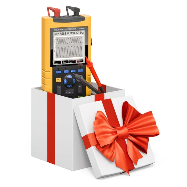 Portable Oscillograph Gift Box Present Concept Rendering Isolated White Background — Stockfoto