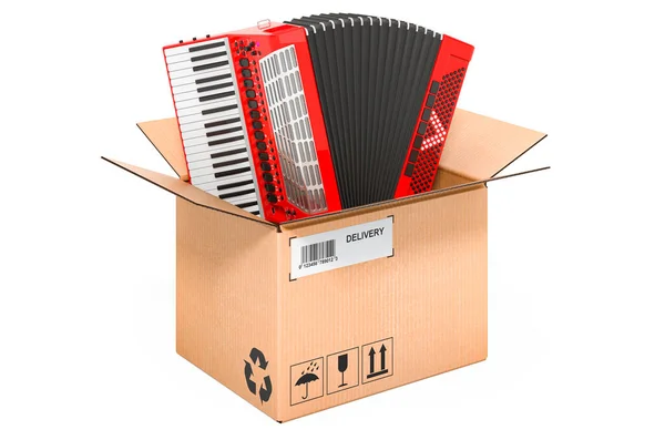 Piano Accordeon Kartonnen Doos Levering Concept Rendering Geïsoleerd Witte Achtergrond — Stockfoto