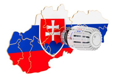 Slovakya 'da ısıtma tüketiminin korunması, beyaz arkaplanda 3 boyutlu görüntüleme