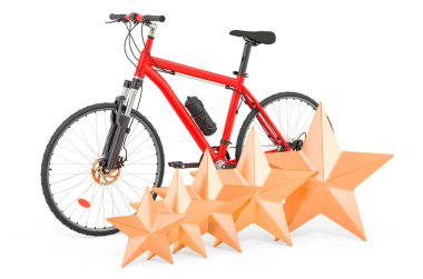 Spor bisikletinin müşteri değerlendirmesi. Beyaz arkaplanda 3B görüntüleme izole edildi