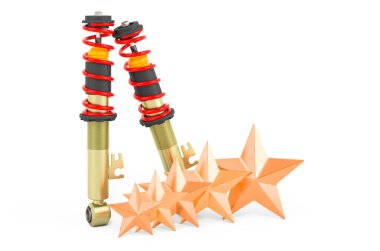 Şok emicinin müşteri değerlendirmesi. Beyaz arkaplanda 3B görüntüleme izole edildi