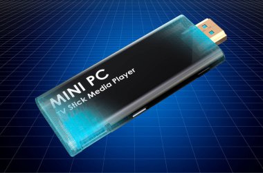 Mini PC TV Dongle Stick 'in 3 boyutlu görselleştirme modeli, plan. 3B görüntüleme