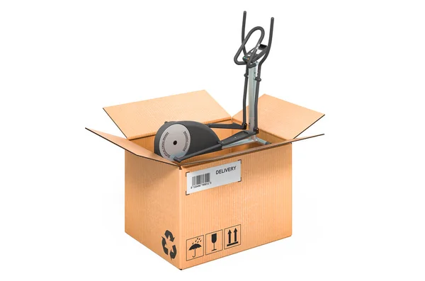 Elliptical Trainer Cardboard Box Delivery Concept Rendering Isolated White Background — Stock Photo, Image