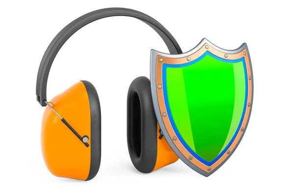 Ear defenders with shield, 3D rendering isolated on white background
