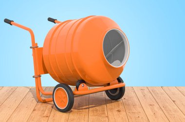 Tahta kalaslarda çimento karıştırıcısı, 3 boyutlu görüntüleme.