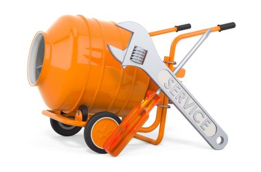 Çimento karıştırıcısının servis ve onarımı, beyaz arkaplanda 3 boyutlu görüntüleme