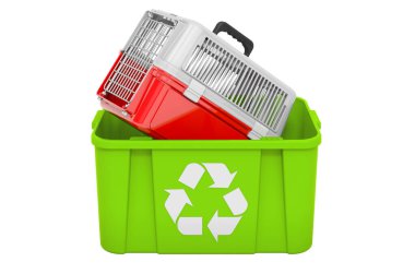 Çöp tenekesinin hayvan taşıyıcısı ile geri dönüşümü, 3 boyutlu görüntüleme beyaz arkaplanda izole edildi