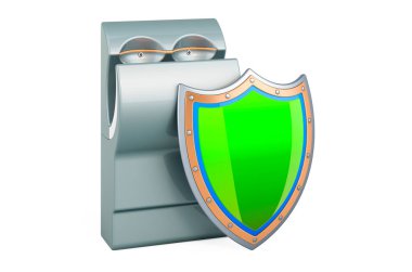 Kalkanlı el kurutma makinesi, beyaz arkaplanda 3 boyutlu görüntüleme