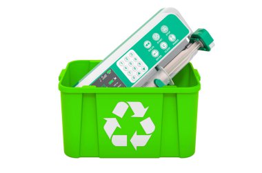 Çöp tenekesinin ısıtma radyatörüyle geri dönüşümü, 3 boyutlu görüntüleme beyaz arkaplanda izole edildi