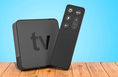 Tahta döşeme üzerinde Modern Dijital Ortam Oynatıcı TV, 3D görüntüleme