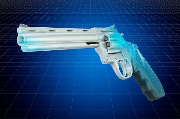 Visualization 3d cad model of revolver, blueprint. 3D rendering