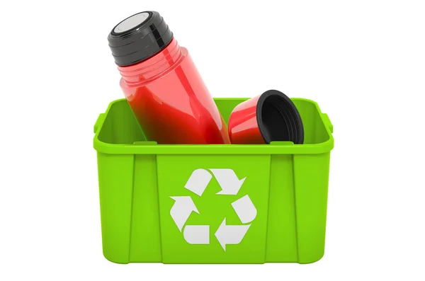 Reciclagem Lixeira Com Frasco Vácuo Garrafa Térmica Renderização Isolada Fundo — Fotografia de Stock