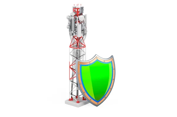 Mobile Tower Cellular Phone Antennas Shield Rendering Isolated White Background — Stock Photo, Image