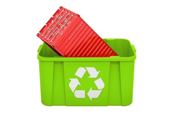 Recycling Mülleimer Mit Frachtcontainer Rendering Isoliert Auf Weißem Hintergrund — Stockfoto