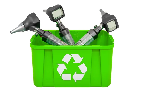 Recycling Mülleimer Mit Otoskop Rendering Isoliert Auf Weißem Hintergrund — Stockfoto