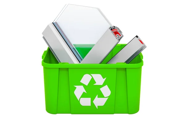 Recycling Mülleimer Mit Kunststofffensterprofil Rendering Isoliert Auf Weißem Hintergrund — Stockfoto