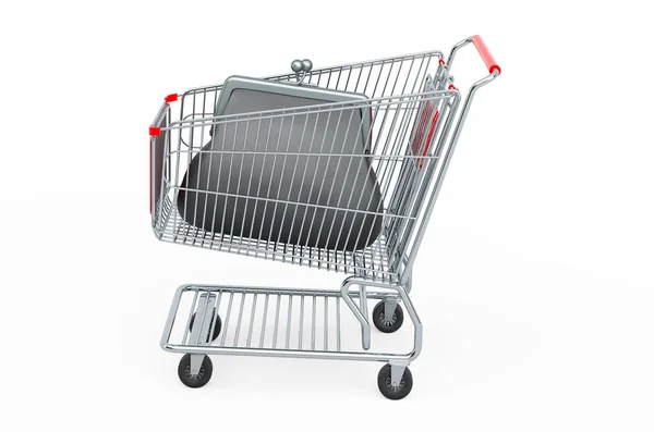 Çantalı Alışveriş Arabası Pazar Sepeti Satın Alma Gücü Konsepti Beyaz — Stok fotoğraf