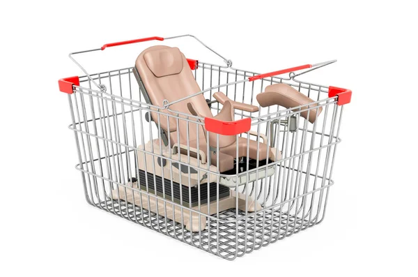 带妇科检查椅的购物篮 白色背景的3D渲染隔离 — 图库照片