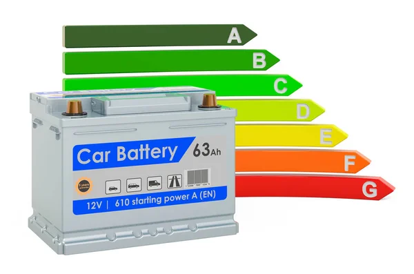 Batterie Voiture Avec Tableau Efficacité Énergétique Rendu Isolé Sur Fond — Photo