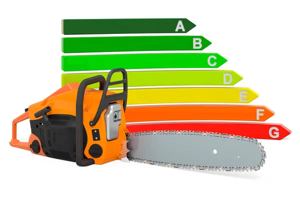 Kettensäge Mit Energieeffizienzdiagramm Rendering Isoliert Auf Weißem Hintergrund — Stockfoto