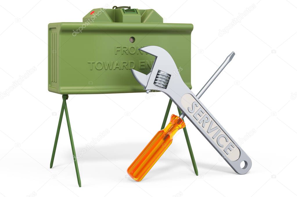 Service of anti-personnel mine. 3D rendering isolated on white background