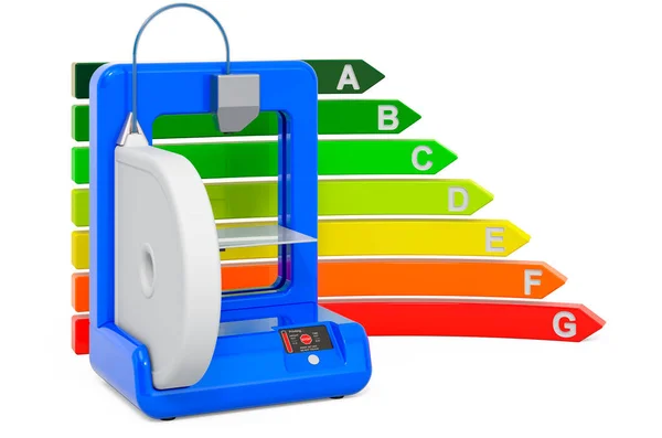 Impresora Con Gráfico Eficiencia Energética Renderizado Aislado Sobre Fondo Blanco — Foto de Stock