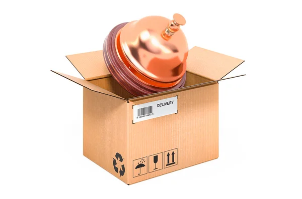 Reception Bell Cardboard Box Delivery Concept Rendering Isolated White Background — Stock Photo, Image