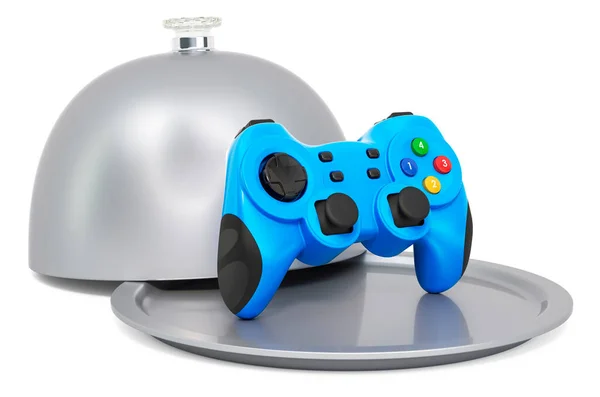 Restaurant Cloche Mit Gamepad Rendering Isoliert Auf Weißem Hintergrund — Stockfoto