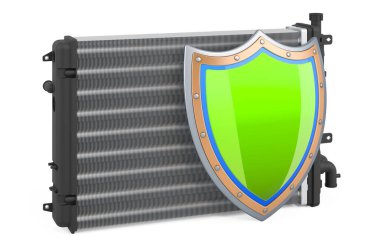 Kalkanlı araba radyatörü. Beyaz arkaplanda 3B görüntüleme izole edildi