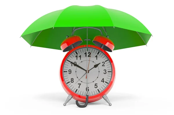 Reloj Despertador Bajo Paraguas Representación Aislada Sobre Fondo Blanco —  Fotos de Stock